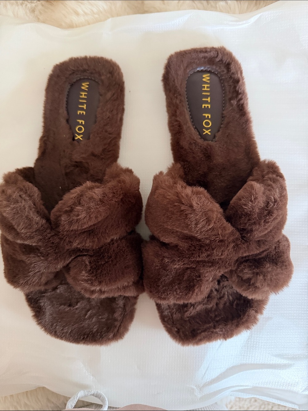 Wildfox Brown Faux-Fur Crisscross Slide Slippers